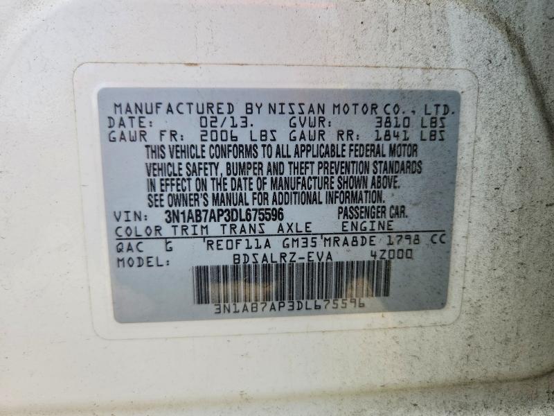 2013 Nissan Sentra მანქანა იყიდება აუქციონზე, vin: 3N1AB7AP3DL675596, აუქციონის ნომერი: 59232086