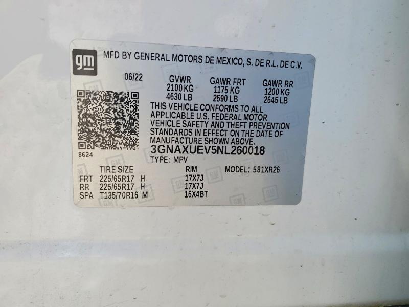 Продажа на аукционе авто 2022 Chevrolet Equinox, vin: 3GNAXUEV5NL260018, номер лота: 56813396