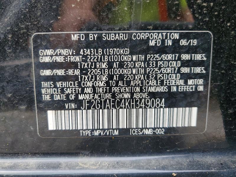 Продаж на аукціоні авто 2019 Subaru Crosstrek, vin: JF2GTAEC4KH349084, номер лоту: 54733726