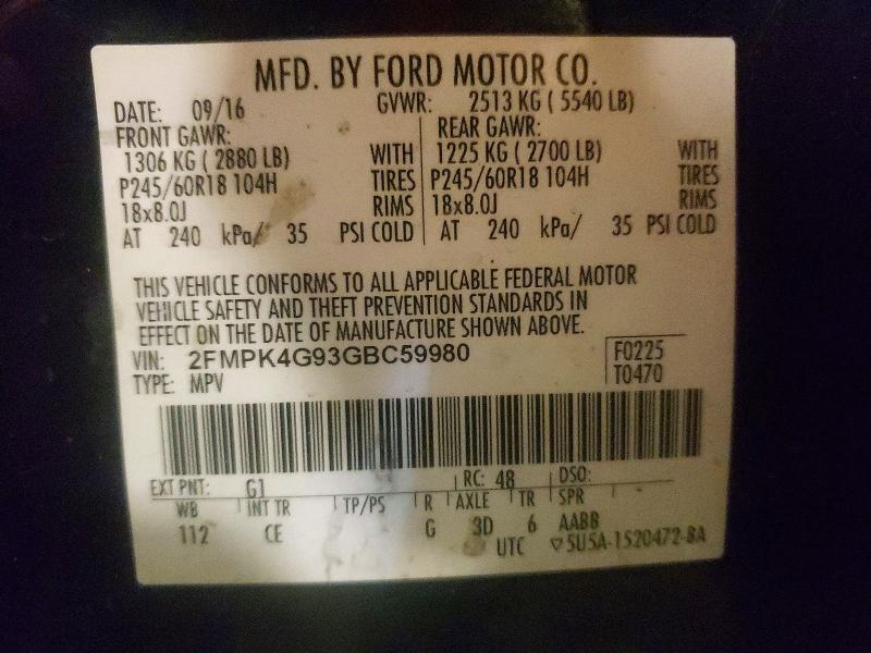 2016 Ford Edge მანქანა იყიდება აუქციონზე, vin: 2FMPK4G93GBC59980, აუქციონის ნომერი: 57782826