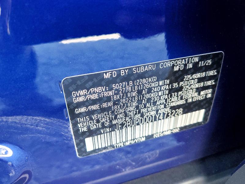 58281316 :رقم المزاد ، JF2BUPDD0TY473228 vin ، 2026 Subaru Outback مزاد بيع
