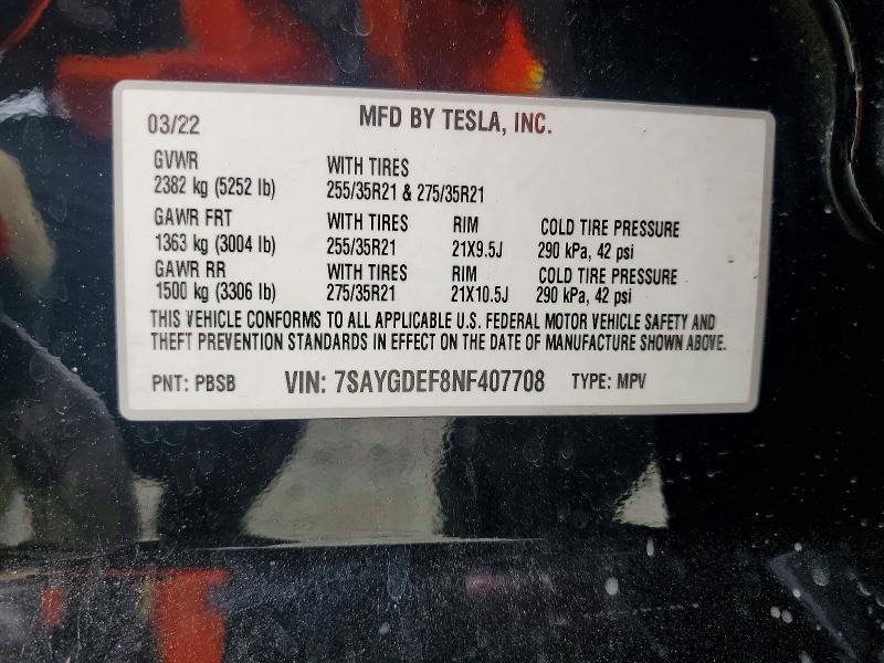 Продажа на аукционе авто 2022 Tesla Model Y, vin: 7SAYGDEF8NF407708, номер лота: 56690246