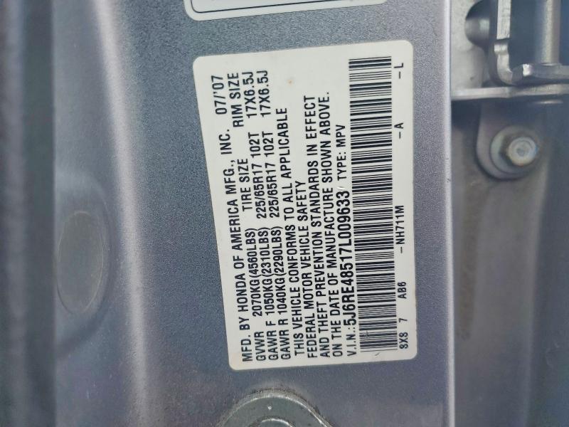 2007 Honda Cr-v მანქანა იყიდება აუქციონზე, vin: 5J6RE48517L009633, აუქციონის ნომერი: 56125516