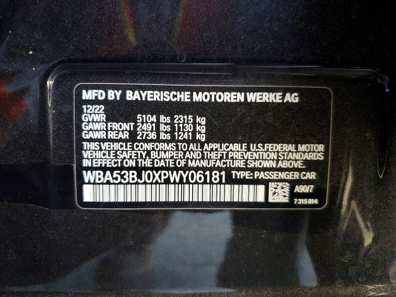 2023 Bmw 540 მანქანა იყიდება აუქციონზე, vin: WBA53BJ0XPWY06181, აუქციონის ნომერი: 55638816