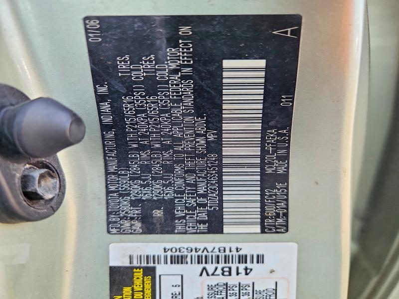 2006 Toyota Sienna მანქანა იყიდება აუქციონზე, vin: 5TDZA23C46S451248, აუქციონის ნომერი: 56856726