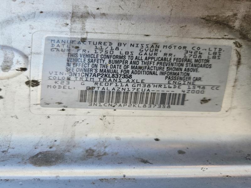 Aukcja sprzedaży 2019 Nissan Versa, vin: 3N1CN7AP2KL837358, numer aukcji: 59555426