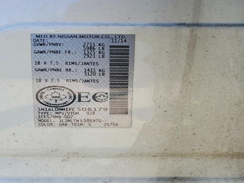 Aukcja sprzedaży 2015 Infiniti Qx60, vin: 5N1AL0MM1FC508179, numer aukcji: 57550466