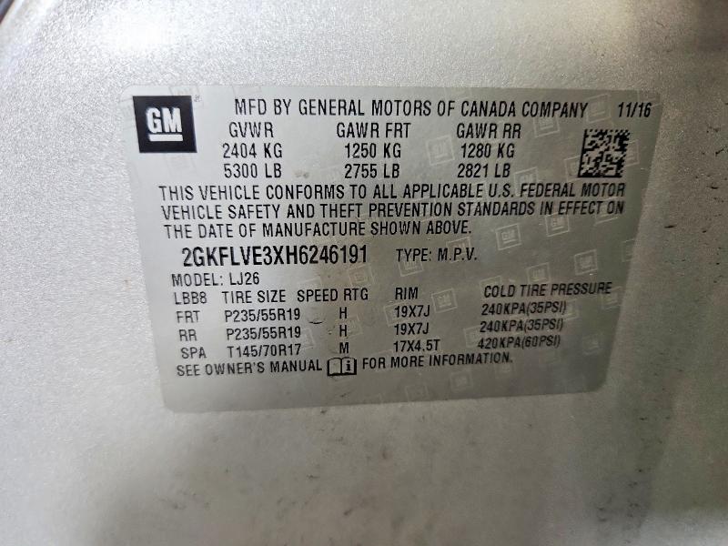 Aukcja sprzedaży 2017 Gmc Terrain, vin: 2GKFLVE3XH6246191, numer aukcji: 58997496
