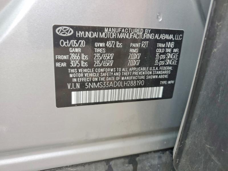 Aukcja sprzedaży 2020 Hyundai Santa Fe, vin: 5NMS33AD0LH288190, numer aukcji: 59085826