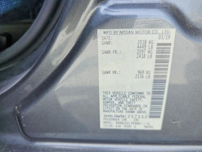 57843496 :رقم المزاد ، 1N4BL4BW9KC217112 vin ، 2019 Nissan Altima مزاد بيع