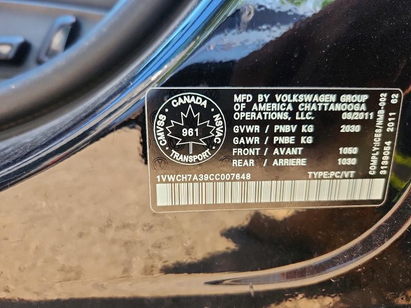 Продажа на аукционе авто 2012 Volkswagen Passat, vin: 1VWCH7A39CC007648, номер лота: 54704756