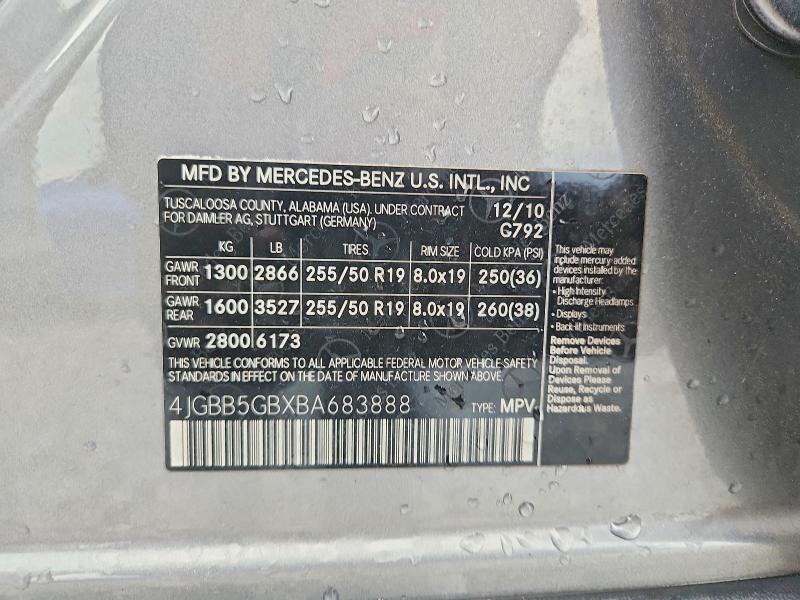 Aukcja sprzedaży 2011 Mercedes-benz Ml, vin: 4JGBB5GBXBA683888, numer aukcji: 58495256