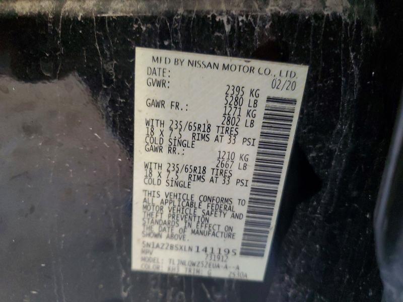 56822456 :رقم المزاد ، 5N1AZ2BSXLN141195 vin ، 2020 Nissan Murano مزاد بيع