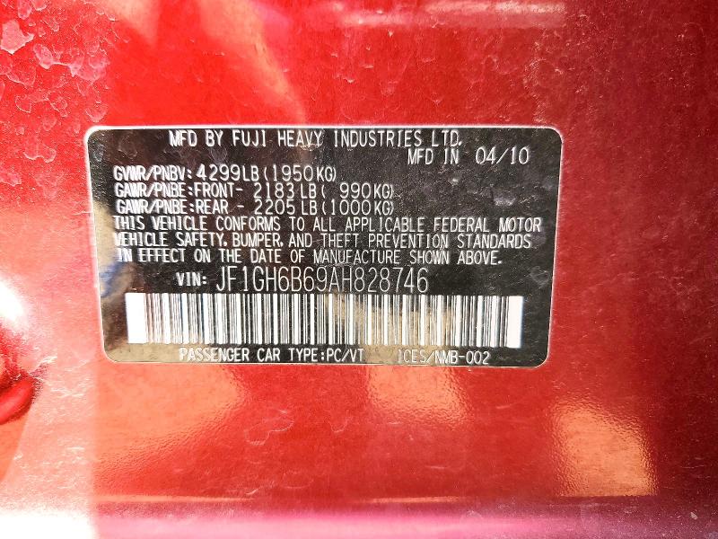 58058606 :رقم المزاد ، JF1GH6B69AH828746 vin ، 2010 Subaru Impreza مزاد بيع