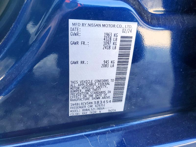 2024 Nissan Altima მანქანა იყიდება აუქციონზე, vin: 1N4BL4CV5RN383454, აუქციონის ნომერი: 59119046