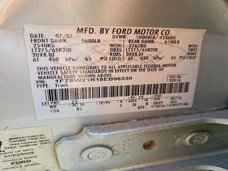 55473526 :رقم المزاد ، 1FTSW21R18EB98330 vin ، 2008 Ford F250 مزاد بيع