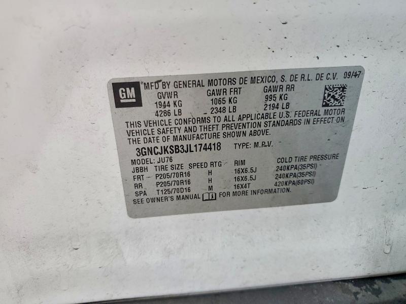 56866196 :رقم المزاد ، 3GNCJKSB3JL174418 vin ، 2018 Chevrolet Trax مزاد بيع