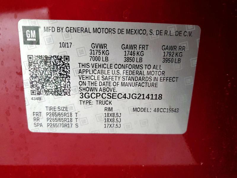 Aukcja sprzedaży 2018 Chevrolet Silverado, vin: 3GCPCSEC4JG214118, numer aukcji: 57902836