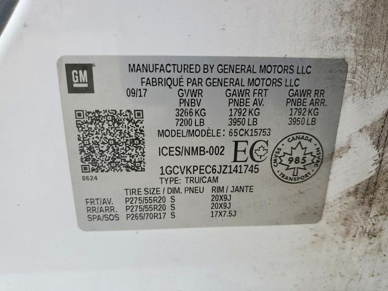 Продажа на аукционе авто 2018 Chevrolet Silverado, vin: 1GCVKPEC6JZ141745, номер лота: 57658856