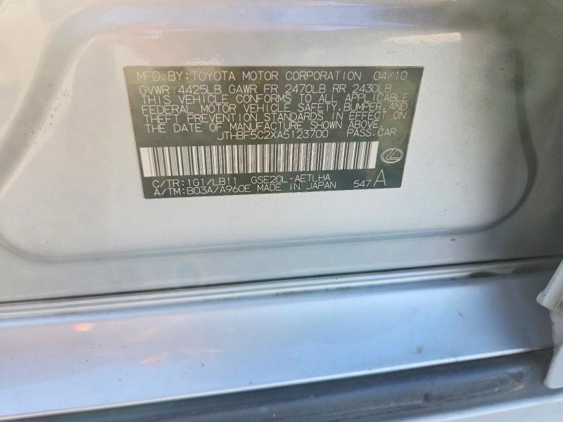 59004116 :رقم المزاد ، JTHBF5C2XA5123700 vin ، 2010 Lexus Is مزاد بيع