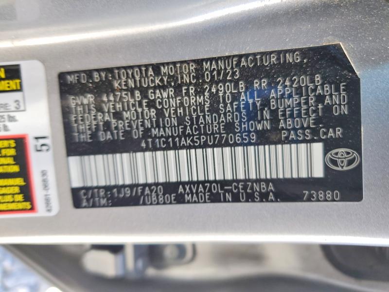 Продаж на аукціоні авто 2023 Toyota Camry, vin: 4T1C11AK5PU770659, номер лоту: 59186916