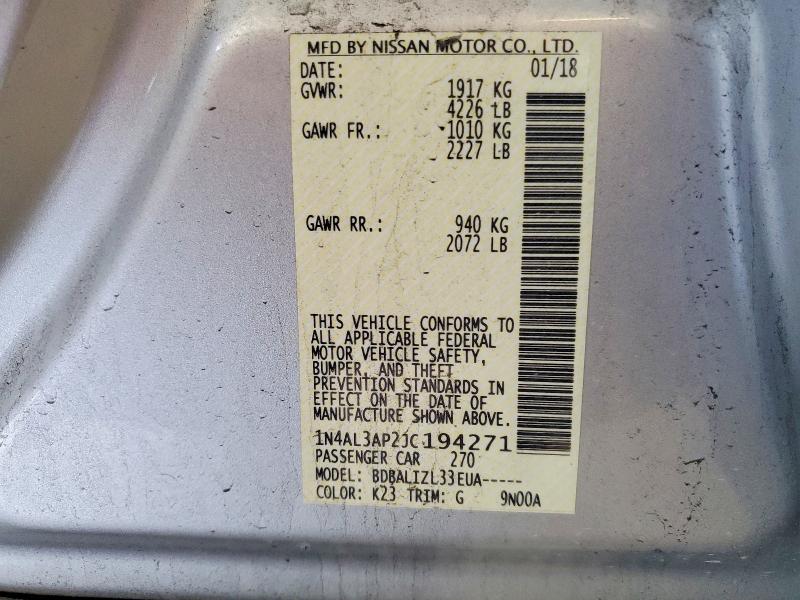 Продаж на аукціоні авто 2018 Nissan Altima, vin: 1N4AL3AP2JC194271, номер лоту: 58862426