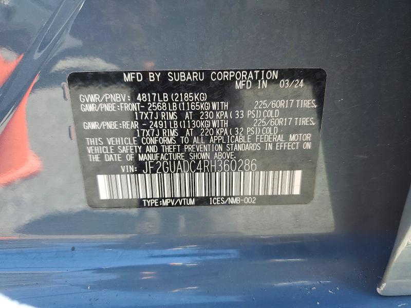 Aukcja sprzedaży 2024 Subaru Crosstrek, vin: JF2GUADC4RH360286, numer aukcji: 57432806