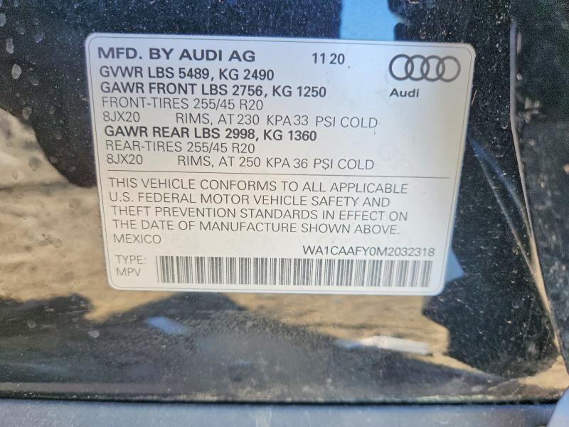 Продажа на аукционе авто 2021 Audi Q5, vin: WA1CAAFY0M2032318, номер лота: 55771366