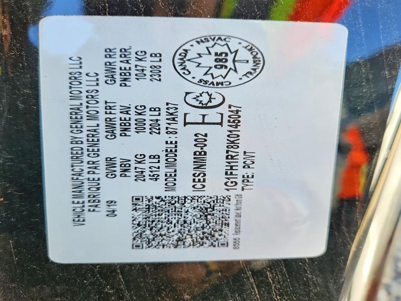 56358236 :رقم المزاد ، 1G1FH1R78K0145047 vin ، 2019 Chevrolet Camaro مزاد بيع