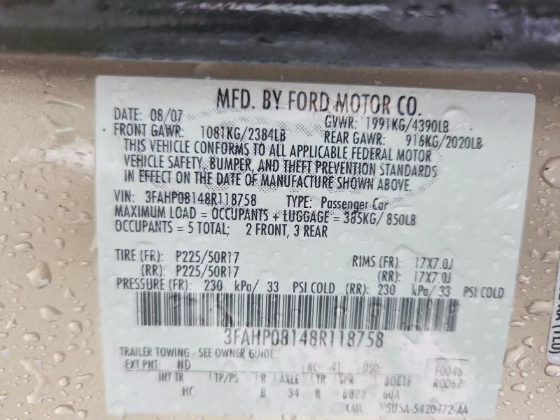 Продажа на аукционе авто 2008 Ford Fusion, vin: 3FAHP08148R118758, номер лота: 54551186