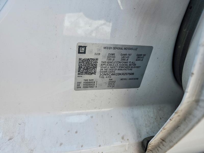 Продаж на аукціоні авто 2019 Chevrolet Tahoe, vin: 1GNSCAKC0KR237509, номер лоту: 57089926