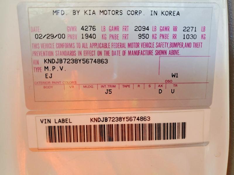 Aukcja sprzedaży 2000 Kia Sportage, vin: KNDJB7238Y5674863, numer aukcji: 57412506