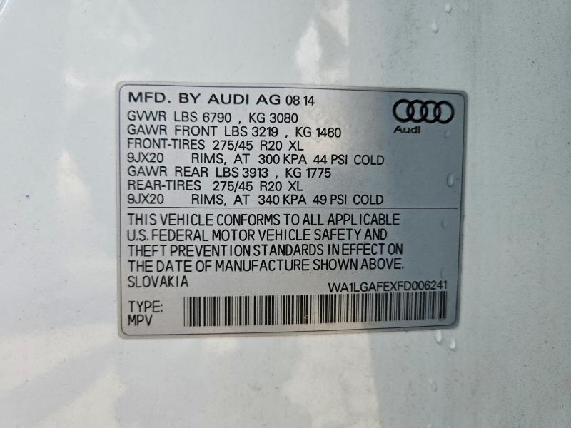 56617946 :رقم المزاد ، WA1LGAFEXFD006241 vin ، 2015 Audi Q7 مزاد بيع