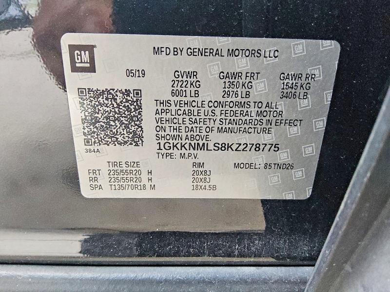 Aukcja sprzedaży 2019 Gmc Acadia, vin: 1GKKNMLS8KZ278775, numer aukcji: 57208666