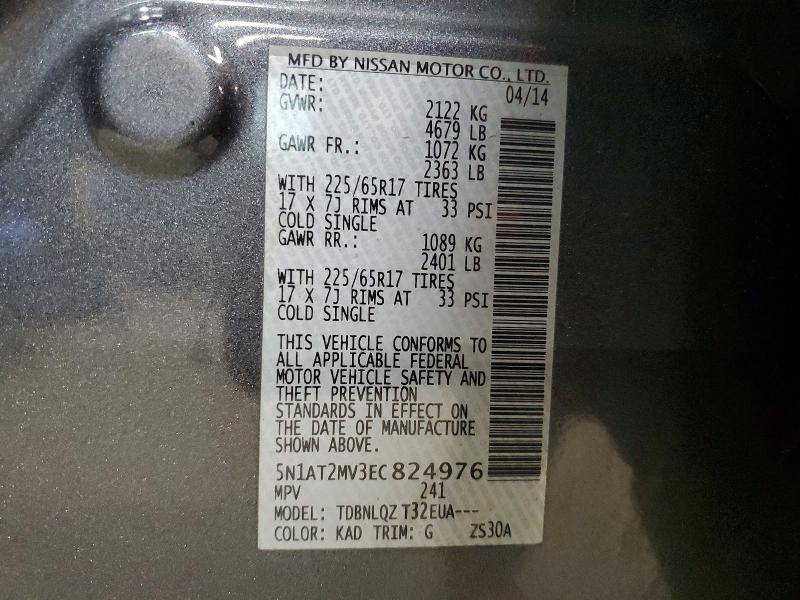 Продаж на аукціоні авто 2014 Nissan Rogue, vin: 5N1AT2MV3EC824976, номер лоту: 56137536