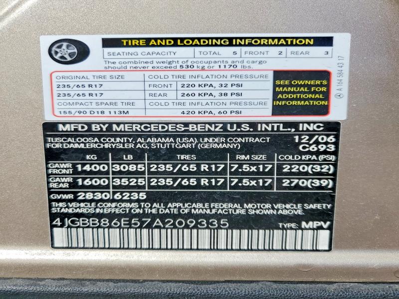 Aukcja sprzedaży 2007 Mercedes-benz Ml, vin: 4JGBB86E57A209335, numer aukcji: 58774426