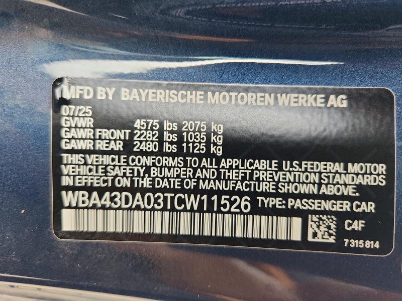 58608096 :رقم المزاد ، WBA43DA03TCW11526 vin ، 2026 Bmw 430i مزاد بيع