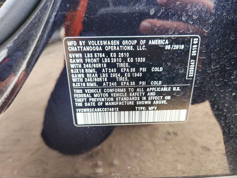 2019 Volkswagen Atlas მანქანა იყიდება აუქციონზე, vin: 1V2WR2CA5KC574612, აუქციონის ნომერი: 56245376