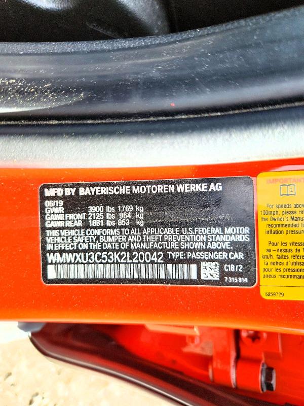 Продажа на аукционе авто 2019 Mini Cooper, vin: WMWXU3C53K2L20042, номер лота: 56816536