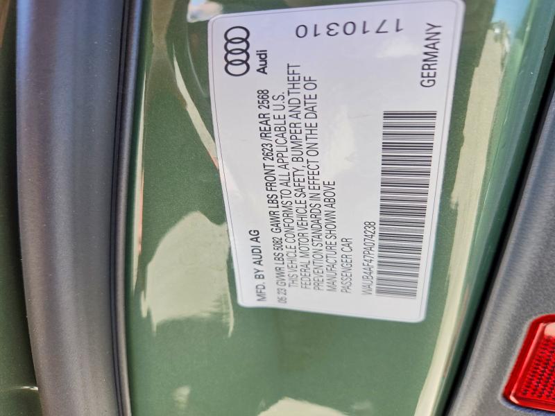 Aukcja sprzedaży 2023 Audi S4, vin: WAUB4AF47PA074238, numer aukcji: 56064746