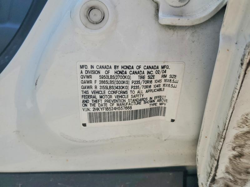 2004 Honda Pilot მანქანა იყიდება აუქციონზე, vin: 2HKYF18524H557668, აუქციონის ნომერი: 59014426