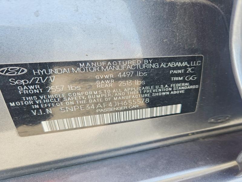 2018 Hyundai Sonata მანქანა იყიდება აუქციონზე, vin: 5NPE34AF4JH655578, აუქციონის ნომერი: 55727766