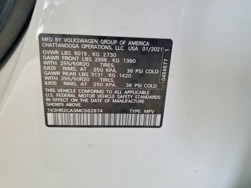 57673666 :رقم المزاد ، 1V2HR2CA3MC562874 vin ، 2021 Volkswagen Atlas مزاد بيع