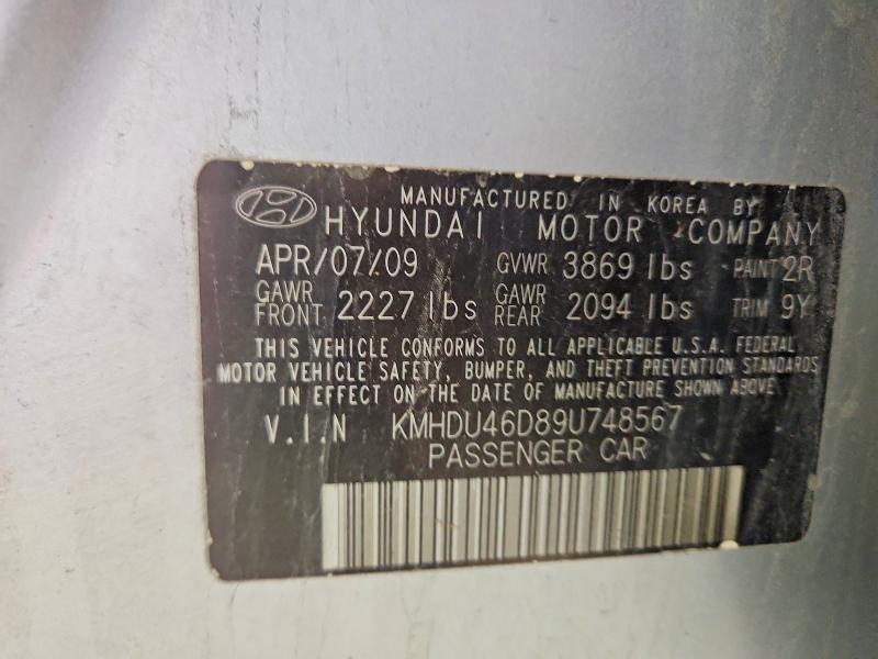 59210816 :رقم المزاد ، KMHDU46D89U748567 vin ، 2009 Hyundai Elantra مزاد بيع