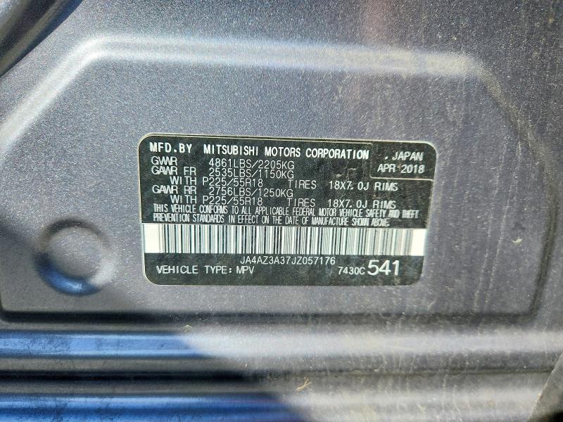2018 Mitsubishi Outlander მანქანა იყიდება აუქციონზე, vin: JA4AZ3A37JZ057176, აუქციონის ნომერი: 58456226