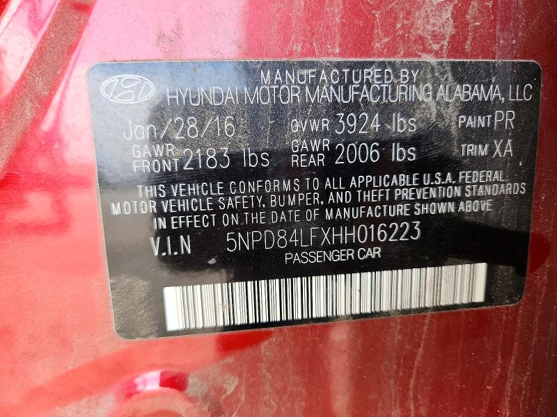 58322526 :رقم المزاد ، 5NPD84LFXHH016223 vin ، 2017 Hyundai Elantra مزاد بيع