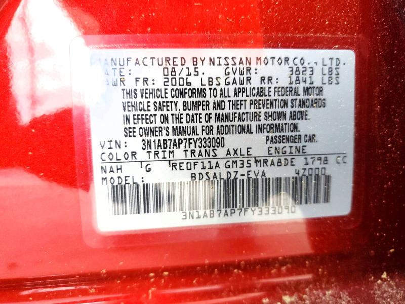 Aukcja sprzedaży 2015 Nissan Sentra, vin: 3N1AB7AP7FY333090, numer aukcji: 58725226