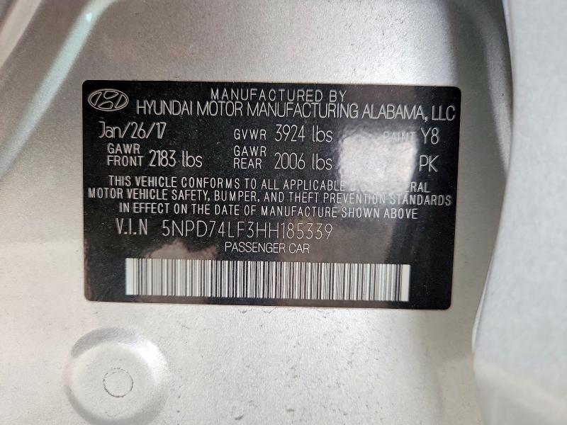 2017 Hyundai Elantra მანქანა იყიდება აუქციონზე, vin: 5NPD74LF3HH185339, აუქციონის ნომერი: 57134176