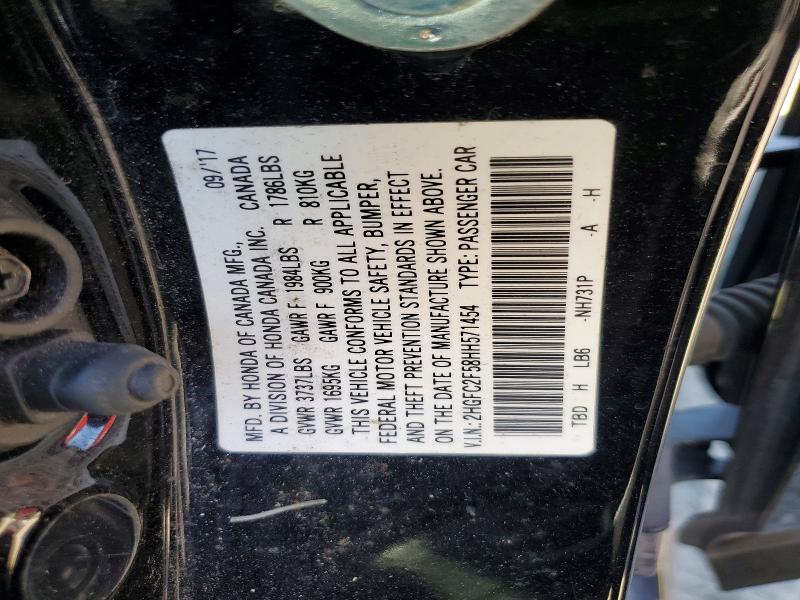 59257216 :رقم المزاد ، 2HGFC2F58HH571454 vin ، 2017 Honda Civic مزاد بيع