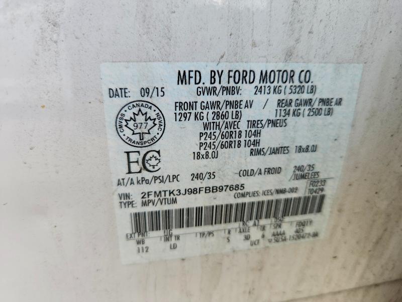 56646696 :رقم المزاد ، 2FMTK3J98FBB97685 vin ، 2015 Ford Edge مزاد بيع